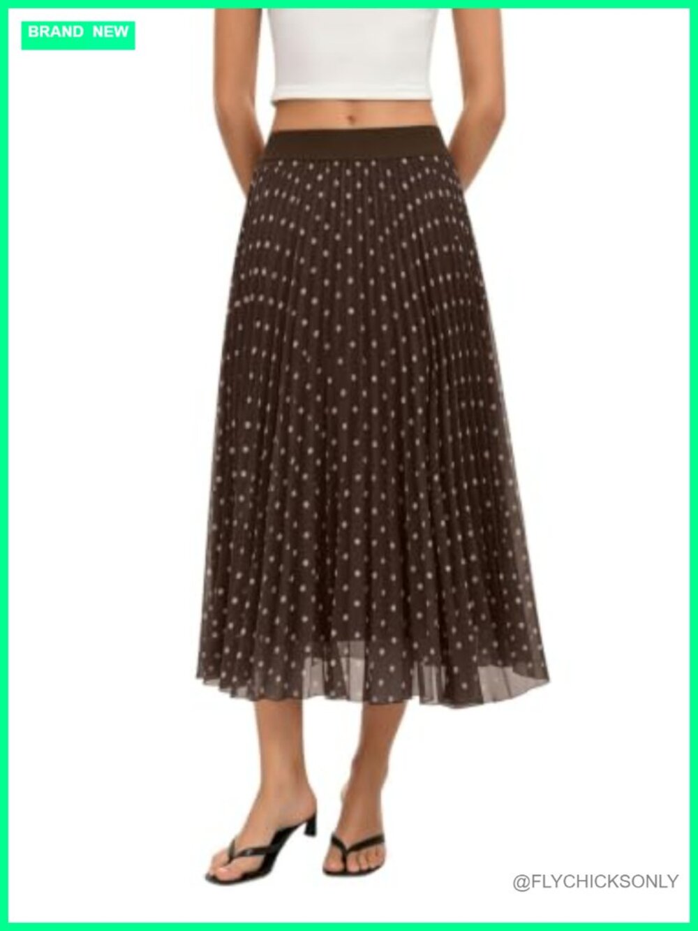 Pleated Chiffon A-Line Midi Skirt Elastic Waist High Rise Summer Casual
